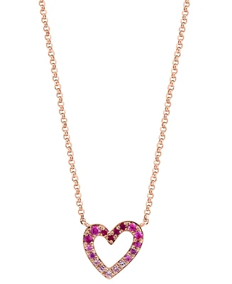 Effy Pink Sapphire (1/6 ct. t.w) & Ruby (1/20 ct. t.w.) Ombre Heart 17-3/4" Pendant Necklace in 14k Rose Gold