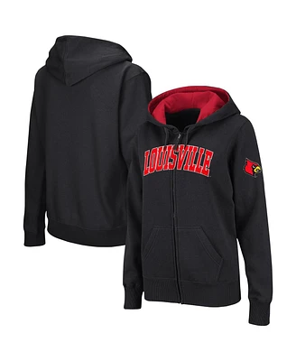Women's Colosseum Black Louisville Cardinals Arched Name Full-Zip Hoodie