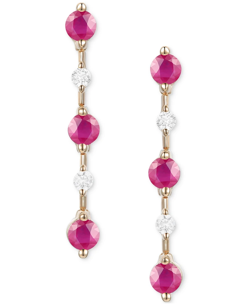 Emerald (3/4 ct. t.w.) & Diamond (1/10 Linear Drop Earrings 14k Gold (Also Ruby Sapphire)