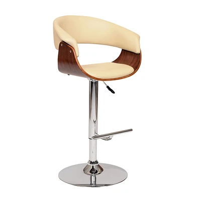 Paris Swivel Barstool In Cream Pu/ Walnut Veneer and Chrome Base