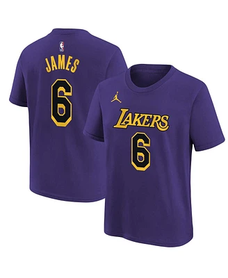 Big Boys Jordan LeBron James Purple Los Angeles Lakers Name and Number Statement T-shirt