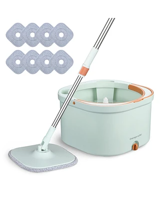 Yescom Square Spin Mop and Bucket Floor Cleaning System Water Filtration 8 Microfiber Mop Pads Green