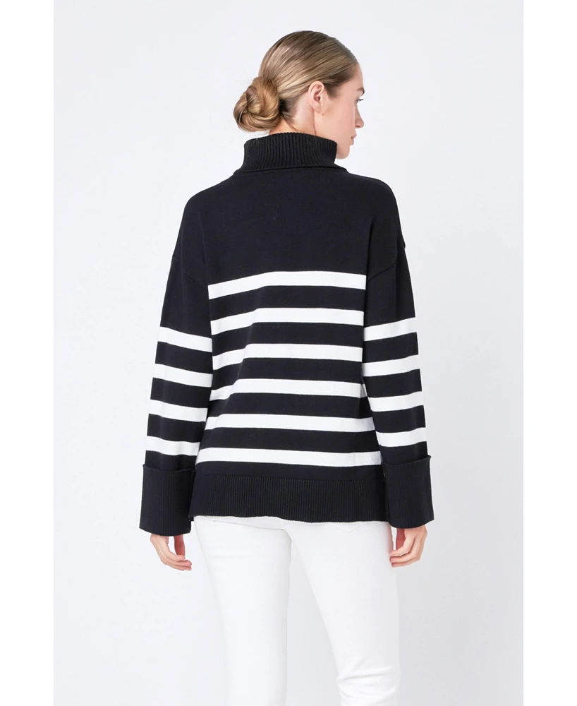 Women's Turtle Neck Stripe Sweater
