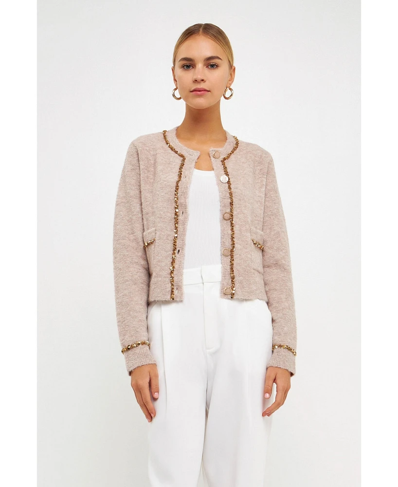 Women's Sequins Trim Cardigan