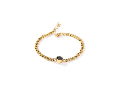 Link Chain Bracelet for Women with Black Crystal Charm