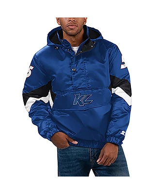 Men's Starter Royal Kyle Larson Home Team Satin Half-Zip Hoodie Jacket