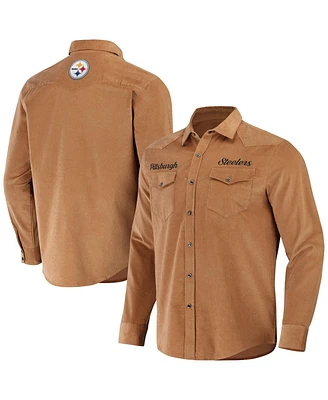 Men's Nfl x Darius Rucker Collection by Fanatics Tan Pittsburgh Steelers Western Full-Snap Shirt