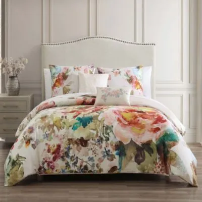 Bebejan Antique Flowers 100 Cotton Sateen 5 Piece Reversible Comforter Set
