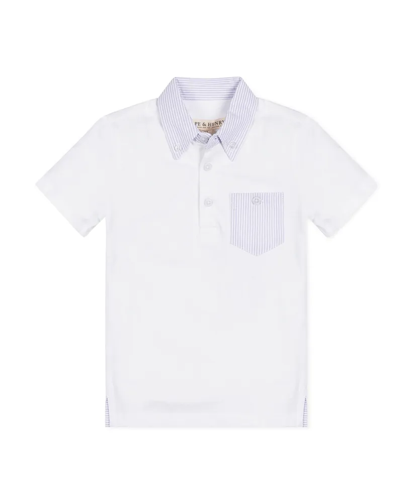 Hope & Henry Boys Short Sleeve Jersey Polo with Seersucker Trim