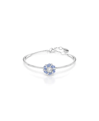 Swarovski Flower, Blue, Rhodium Plated Idyllia Bangle Bracelet