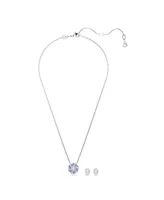 Swarovski Mixed Cuts, Flower, Blue, Rhodium Plated Idyllia Set, 2 Piece