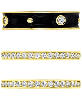 3-Pc. Set Cubic Zirconia & Enamel Stack Rings 14k Gold-Plated Sterling Silver