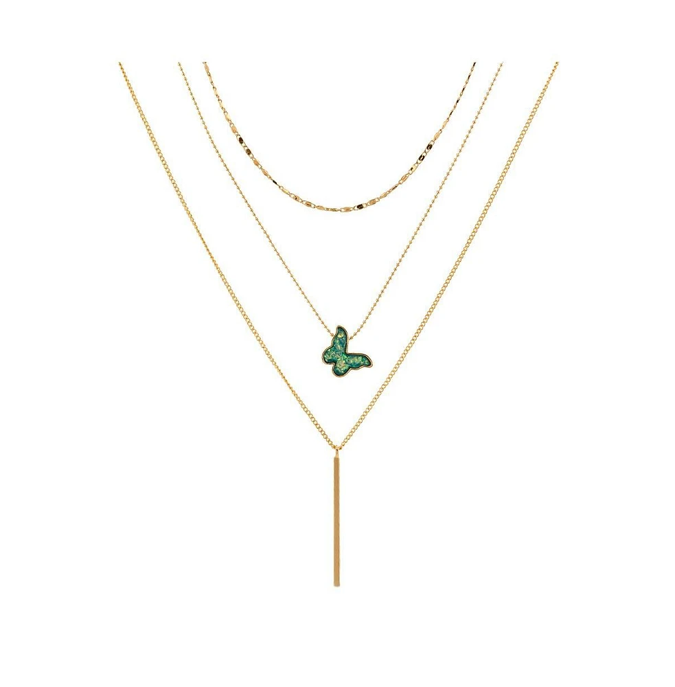 Layer Necklace with Druzy Stone Butterfly Pendant