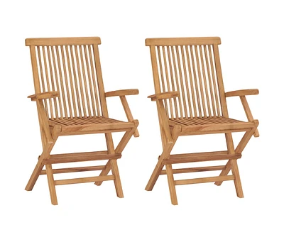 Folding Patio Chairs 2 pcs Solid Teak Wood
