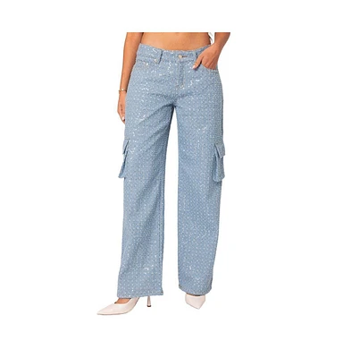 Women's Icing sequin low rise cargo jeans
