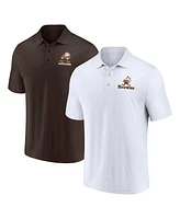 Men's Fanatics White, Brown Distressed Cleveland Browns Throwback Two-Pack Polo Shirt Set