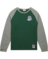 Men's Mitchell & Ness Green Michigan State Spartans Legendary Slub Raglan Long Sleeve T-shirt
