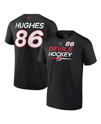 Men's Fanatics Jack Hughes Black New Jersey Devils Authentic Pro Prime Name and Number T-shirt