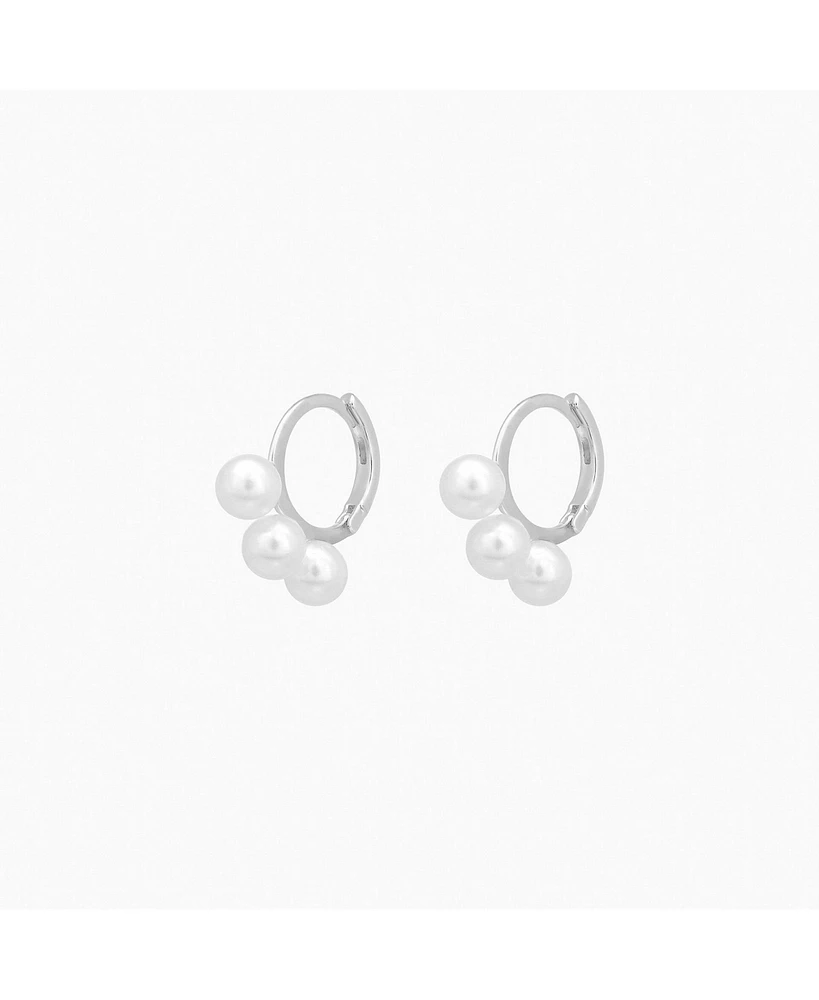 Sterling Silver Triple Cultured Pearl Huggies