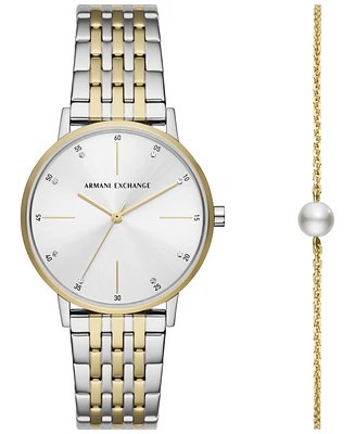 A|X Armani Exchange Women's Three Hand Two-Tone Stainless Steel Watch 36mm and Bracelet Set