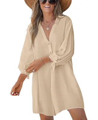 Cupshe Women's V-Neck Button Front Cover-Up Dress