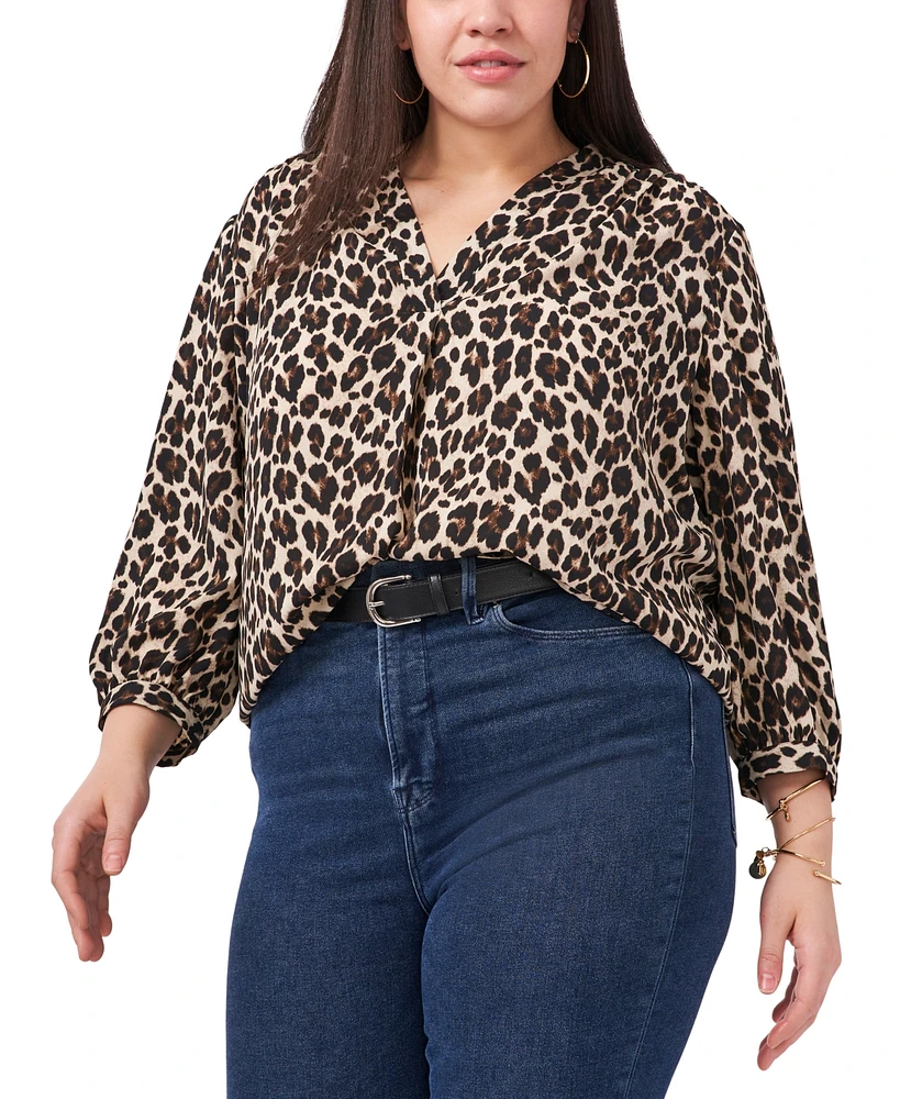 Vince Camuto Plus Size Elegant V-Neck Leopard Print Blouse