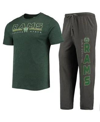 Men's Concepts Sport Heathered Charcoal, Green Distressed Colorado State Rams Meter T-shirt and Pants Sleep Set