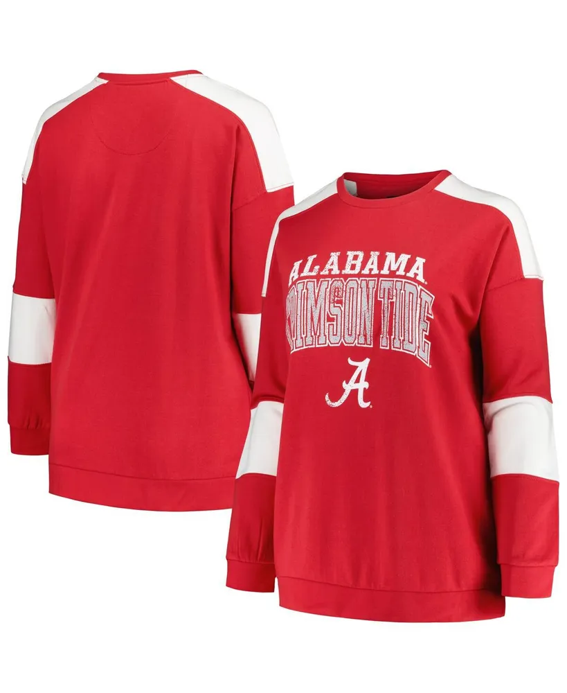 Women's Profile Crimson Distressed Alabama Crimson Tide Plus Size Striped Pullover Sweatshirt