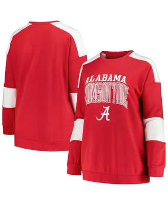 Women's Profile Crimson Distressed Alabama Crimson Tide Plus Size Striped Pullover Sweatshirt