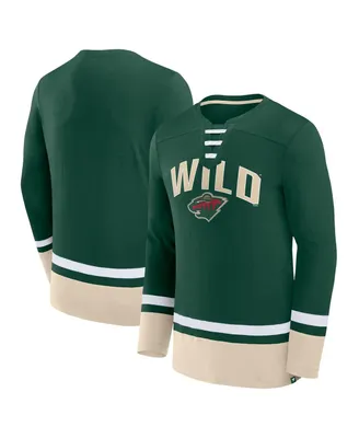 Men's Fanatics Green Minnesota Wild Back Pass Lace-Up Long Sleeve T-shirt