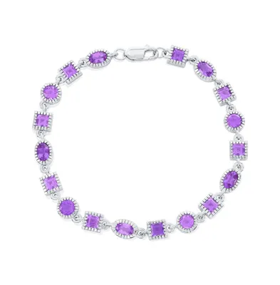Sterling Silver Oval and Square Gem Bracelet