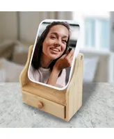 Pursonic Dual-Sided Vanity Mirror with Bamboo Drawer Base