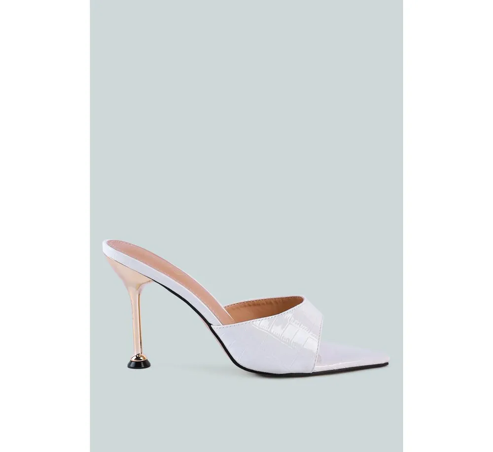 Womens French Cut Croc Texture Patent Faux Leather Sandals