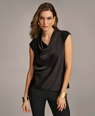 Donna Karan New York Women's Cowl-Neck Cap-Sleeve Top