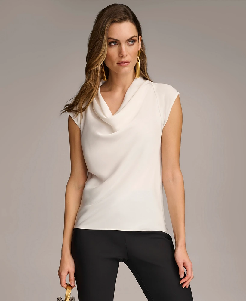 Donna Karan New York Women's Cowl-Neck Cap-Sleeve Top