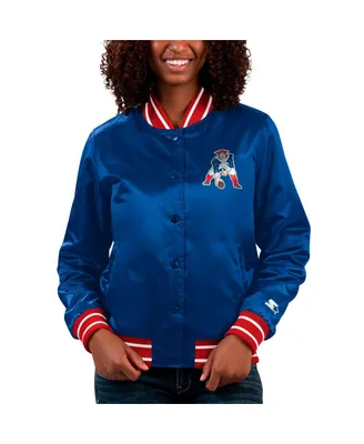 Women's Starter Navy New England Patriots Full Count Satin Full-Snap Varsity Jacket