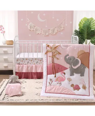 The Peanutshell Safari Oasis, Cotton Crib Bedding Set for Baby Girls, 4 Pieces