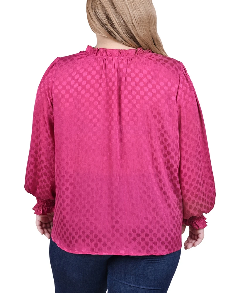 Ny Collection Plus Long Sleeve Smocked Cuff Blouse