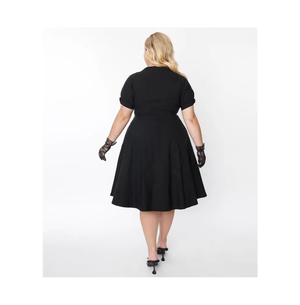 Unique Vintage Plus Asymmetrical Button Woven Swing Dress
