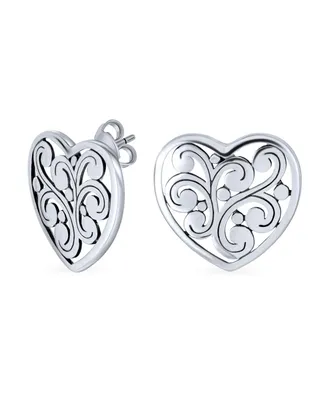 Bling Jewelry Swirl Filigree Scroll Heart Shaped Stud Earrings Sterling Silver