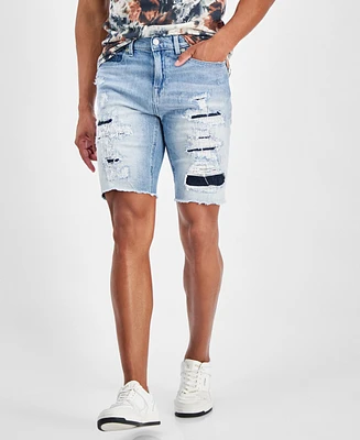 Guess Men's Logan Slim-Fit Destroyed Denim Shorts