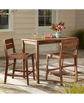 Nova Natural Acacia Wood Outdoor Bar Stools Set of 2 Brown 24" High Farmhouse Rustic Plank Seat with Ladder Backrest Footrest for Kitchen Counter