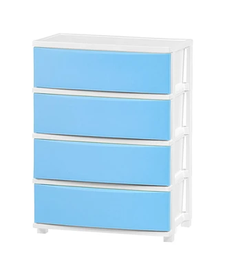 Iris Usa 4 Wide Drawer Storage, Organizer Unit for Bedroom, Closet, Living Room, Nursery, Dorm, White Frame with Matte Soft-Blue Front Panels, Set of
