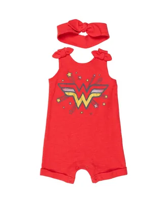 Justice League Toddler Girls Wonder Woman Snap Romper and Headband Newborn to