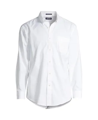 Lands' End Men's Tailored Fit No Iron Solid Supima Cotton Pinpoint Buttondown Collar Dress Shirt