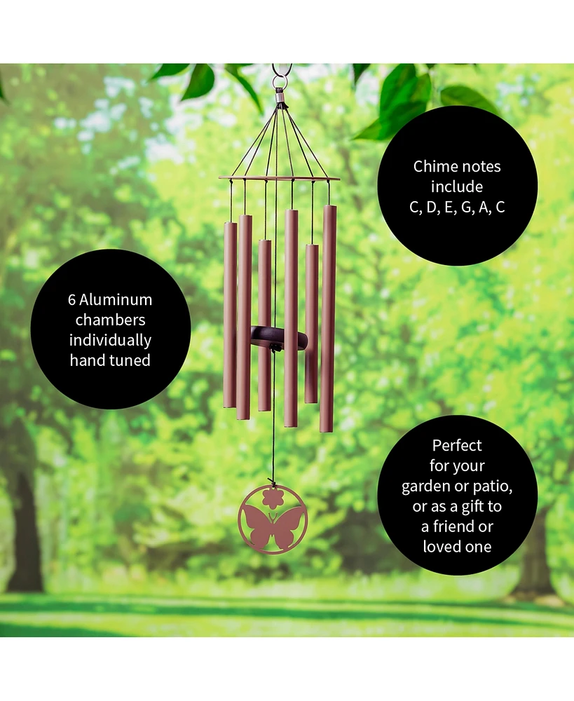 Evergreen Hand Tuned Butterfly Wind Chime for Outside Scale of C|Deep Tone|Powder-coated Metal|Red|27-Inches Tall Memorial Gift for Home Garden Decora