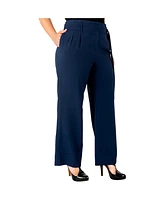 Women's Plus Belted Straight Leg Paper Bag Pants