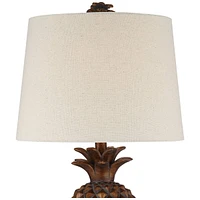 Paget Coastal Tropical Style Accent Table Lamp 23.75" High Pineapple Brown Oatmeal Fabric Tapered Drum Shade Decor for Living Room Bedroom Beach