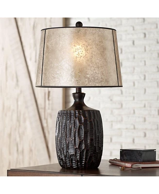 Franklin Iron Works Kelly 25 1/2" High Farmhouse Rustic Country Cottage Table Lamp Brown Finish Single Mica Shade Living Room Bedroom Bedside Nightsta