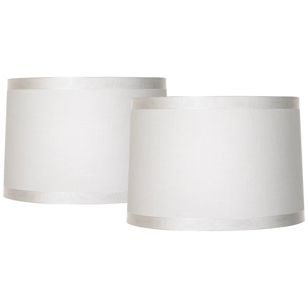 Set of 2 Off-White Fabric Medium Drum Lamp Shades 15" Top x 16" Bottom x 11" High (Spider) Replacement with Harp and Finial - Spring crest